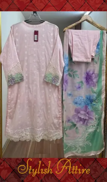 Pakistani Original Adan’s Libas Luxury Lawn Stitched 3 Pcs _ Light Pink 
